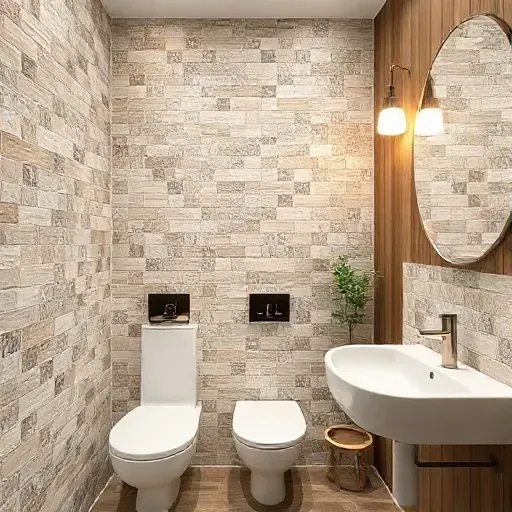 HDB toilet, fun tiles, wood elements